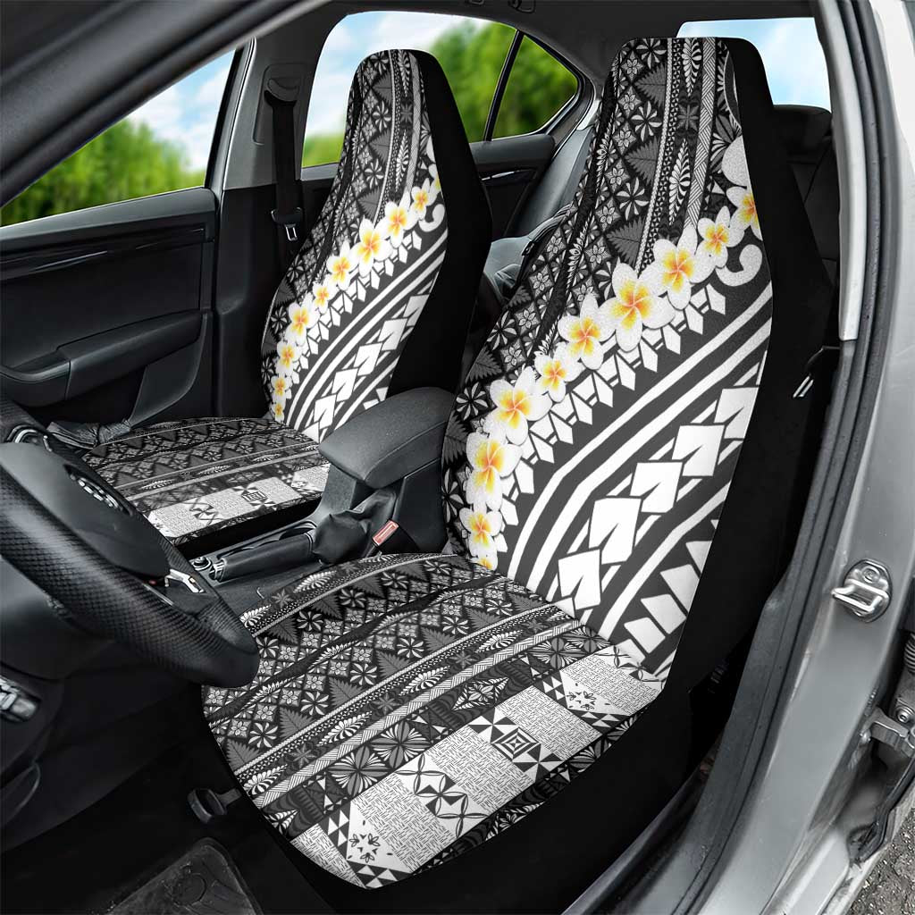 Black Vintage Tonga Ngatu Pattern With Plumeria Car Seat Cover LT05 - Polynesian Pride