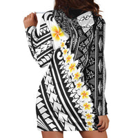 Black Vintage Tonga Ngatu Pattern Hoodie Dress - Plumeria Design LT05 - Polynesian Pride