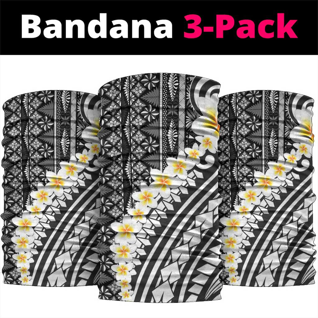 Black Vintage Tonga Ngatu Pattern With Plumeria Neck Gaiter LT05 package One Size: 25*50cm Black - Polynesian Pride