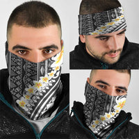 Black Vintage Tonga Ngatu Pattern With Plumeria Neck Gaiter LT05 - Polynesian Pride