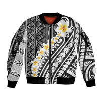 Black Vintage Tonga Ngatu Pattern With Plumeria Sleeve Zip Bomber Jacket LT05 Unisex Black - Polynesian Pride