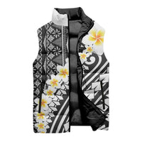 Black Vintage Tonga Ngatu Pattern With Plumeria Sleeveless Puffer Jacket LT05 - Polynesian Pride