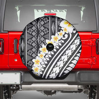 Black Vintage Tonga Ngatu Pattern With Plumeria Spare Tire Cover LT05 - Polynesian Pride