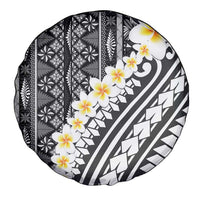 Black Vintage Tonga Ngatu Pattern With Plumeria Spare Tire Cover LT05 - Polynesian Pride