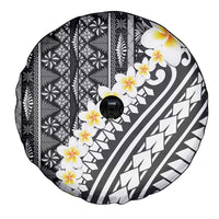 Black Vintage Tonga Ngatu Pattern With Plumeria Spare Tire Cover LT05 - Polynesian Pride