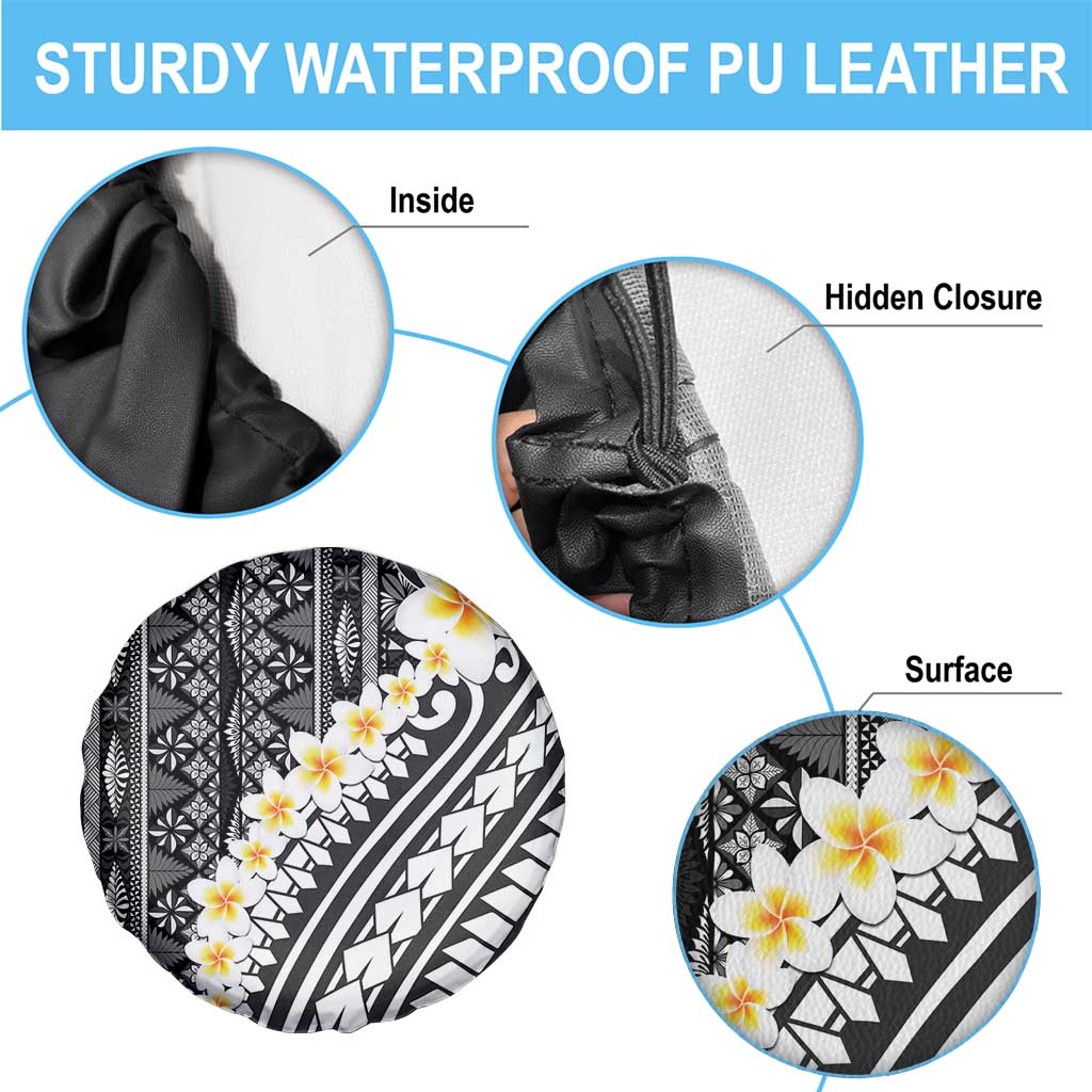 Black Vintage Tonga Ngatu Pattern With Plumeria Spare Tire Cover LT05 - Polynesian Pride