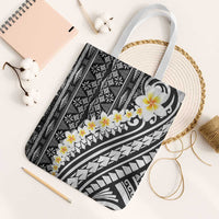 Black Vintage Tonga Ngatu Pattern With Plumeria Tote Bag LT05 White Strap One Size Black - Polynesian Pride