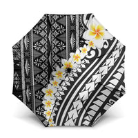 Black Vintage Tonga Ngatu Pattern With Plumeria Umbrella LT05 One Size Folded 11.42 inch Opened Diameter 37.4 inch Black - Polynesian Pride