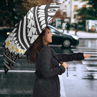 Black Vintage Tonga Ngatu Pattern With Plumeria Umbrella LT05 - Polynesian Pride
