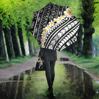 Black Vintage Tonga Ngatu Pattern With Plumeria Umbrella LT05 - Polynesian Pride