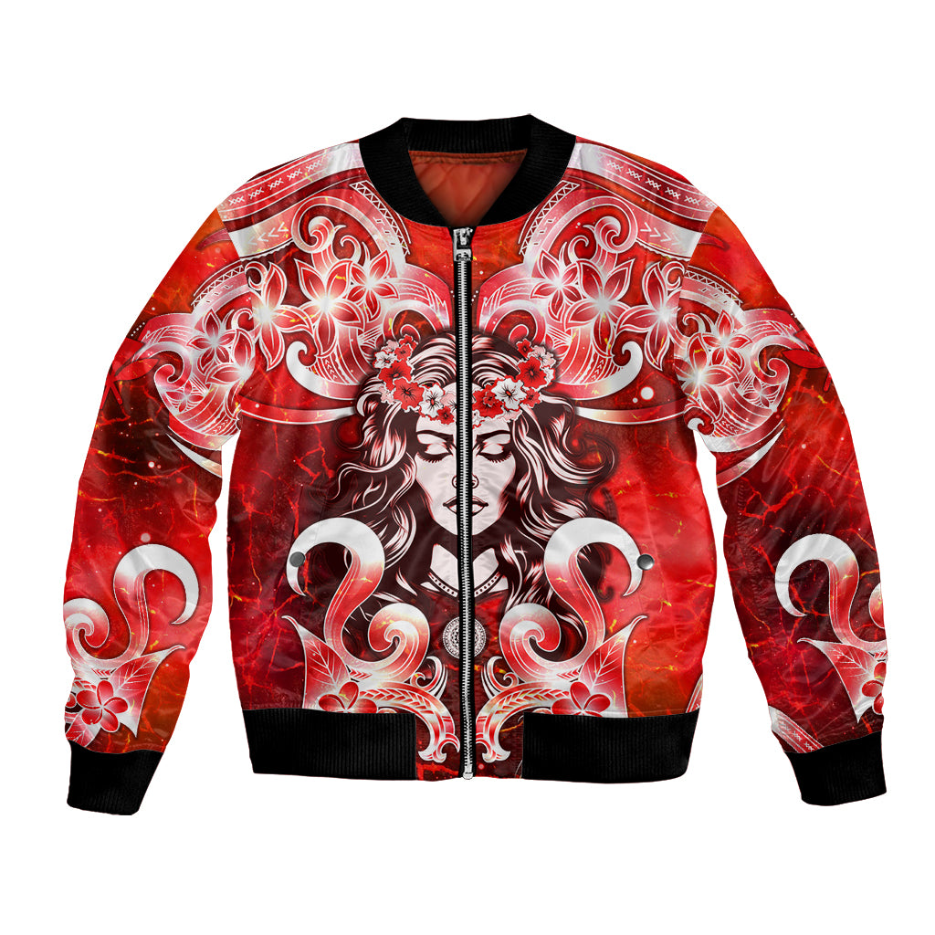 Hawaii Goddess Of Fire Madame Pele Bomber Jacket Polynesian Style LT05 Unisex Red - Polynesian Pride