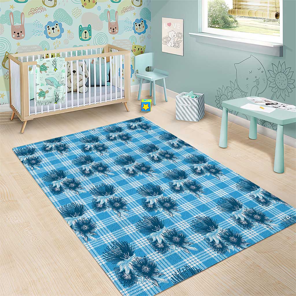 Blue Palaka Hawaii Area Rug Hawaiian Lehua Blossoms LT05 - Polynesian Pride
