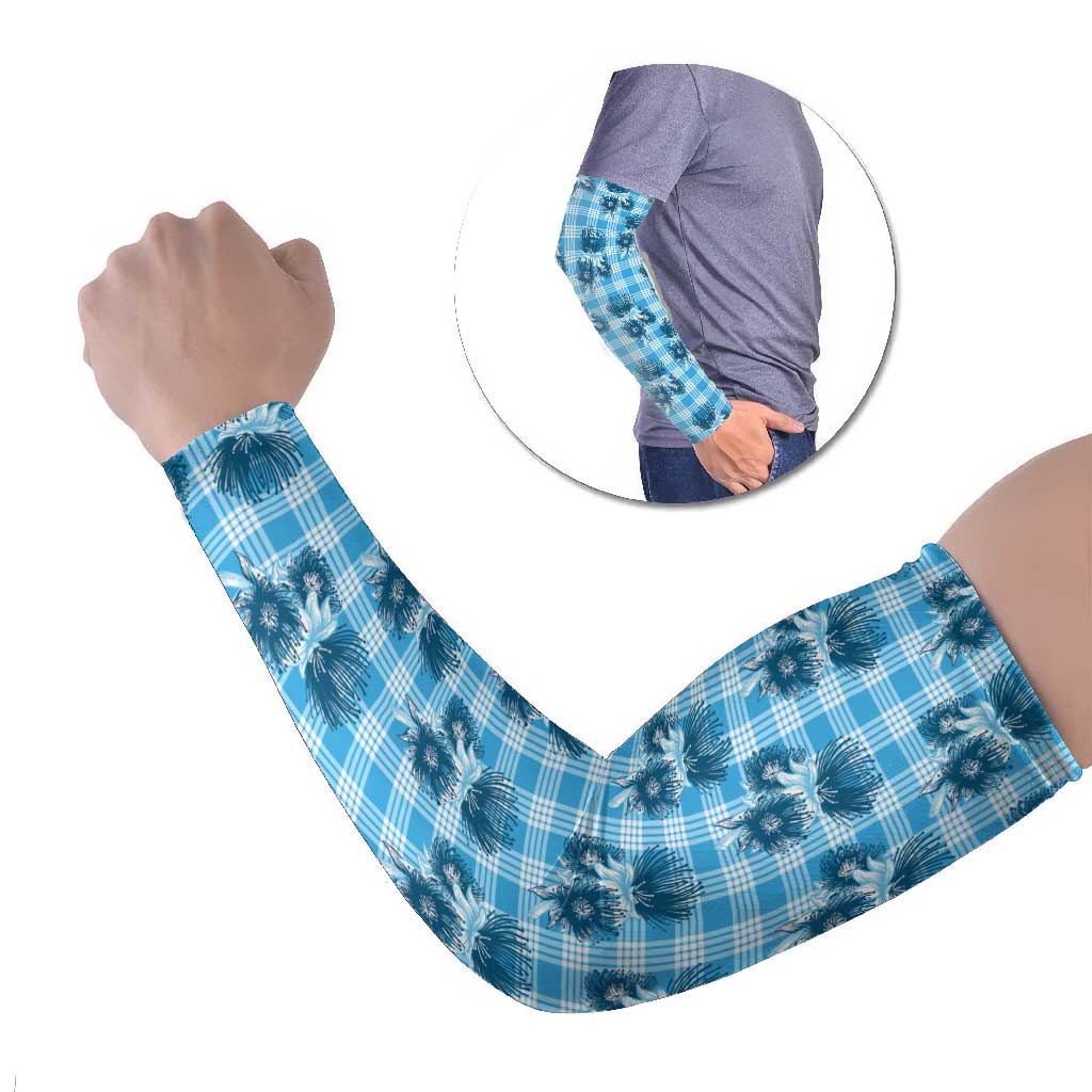 Blue Palaka Hawaii Arm Sleeves Hawaiian Lehua Blossoms LT05 Set of 2 Blue - Polynesian Pride