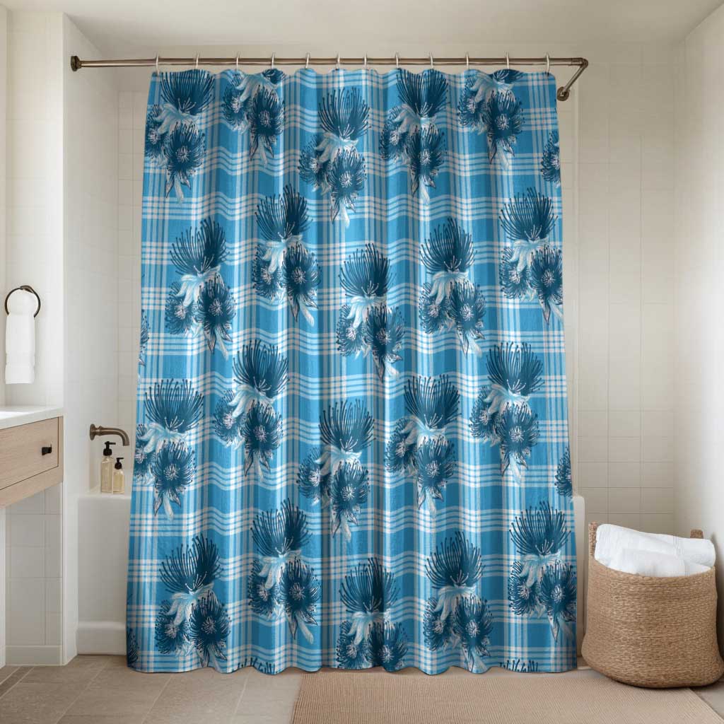 Blue Palaka Hawaii Bathroom Set Hawaiian Lehua Blossoms LT05 Shower Curtain Only Blue - Polynesian Pride