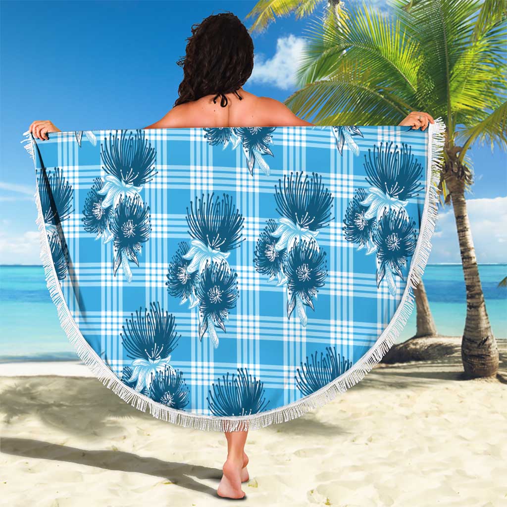 Blue Palaka Hawaii Beach Blanket Hawaiian Lehua Blossoms LT05 - Polynesian Pride
