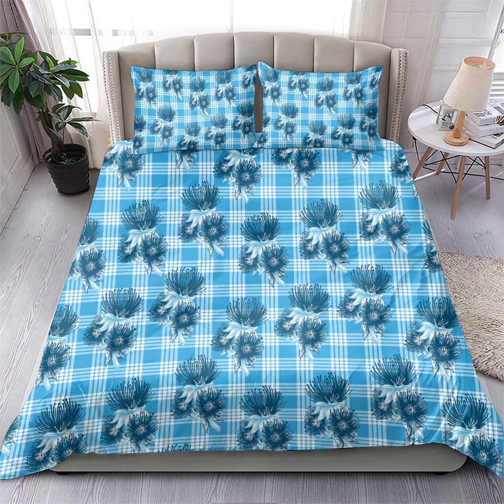 Blue Palaka Hawaii Bedding Set Hawaiian Lehua Blossoms LT05 - Polynesian Pride