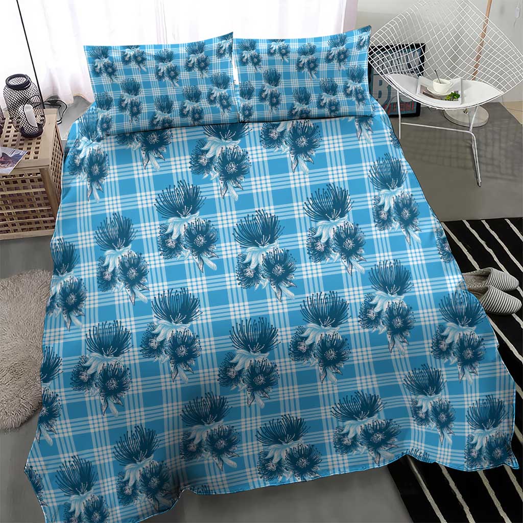 Blue Palaka Hawaii Bedding Set Hawaiian Lehua Blossoms LT05 - Polynesian Pride