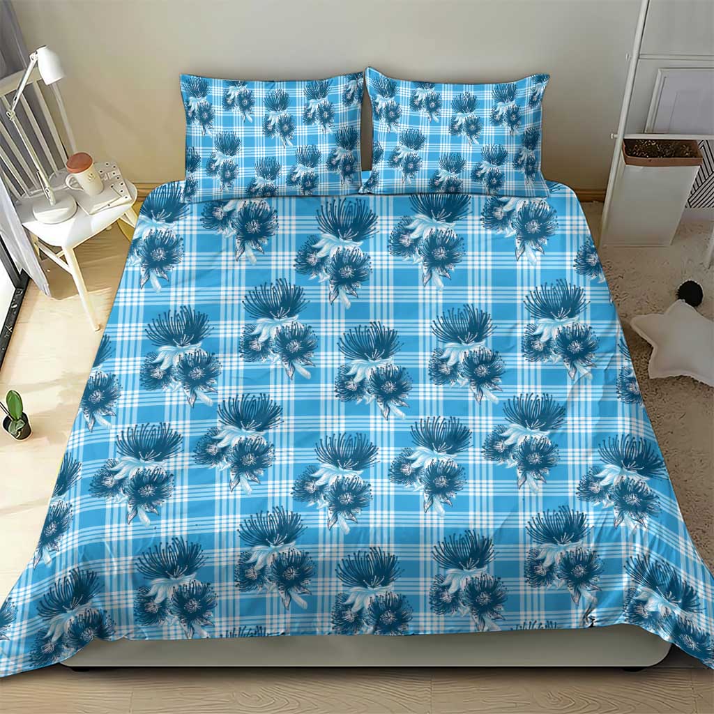 Blue Palaka Hawaii Bedding Set Hawaiian Lehua Blossoms LT05 - Polynesian Pride