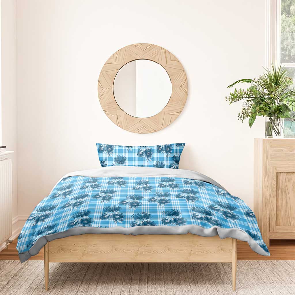Blue Palaka Hawaii Bedding Set Hawaiian Lehua Blossoms LT05 - Polynesian Pride