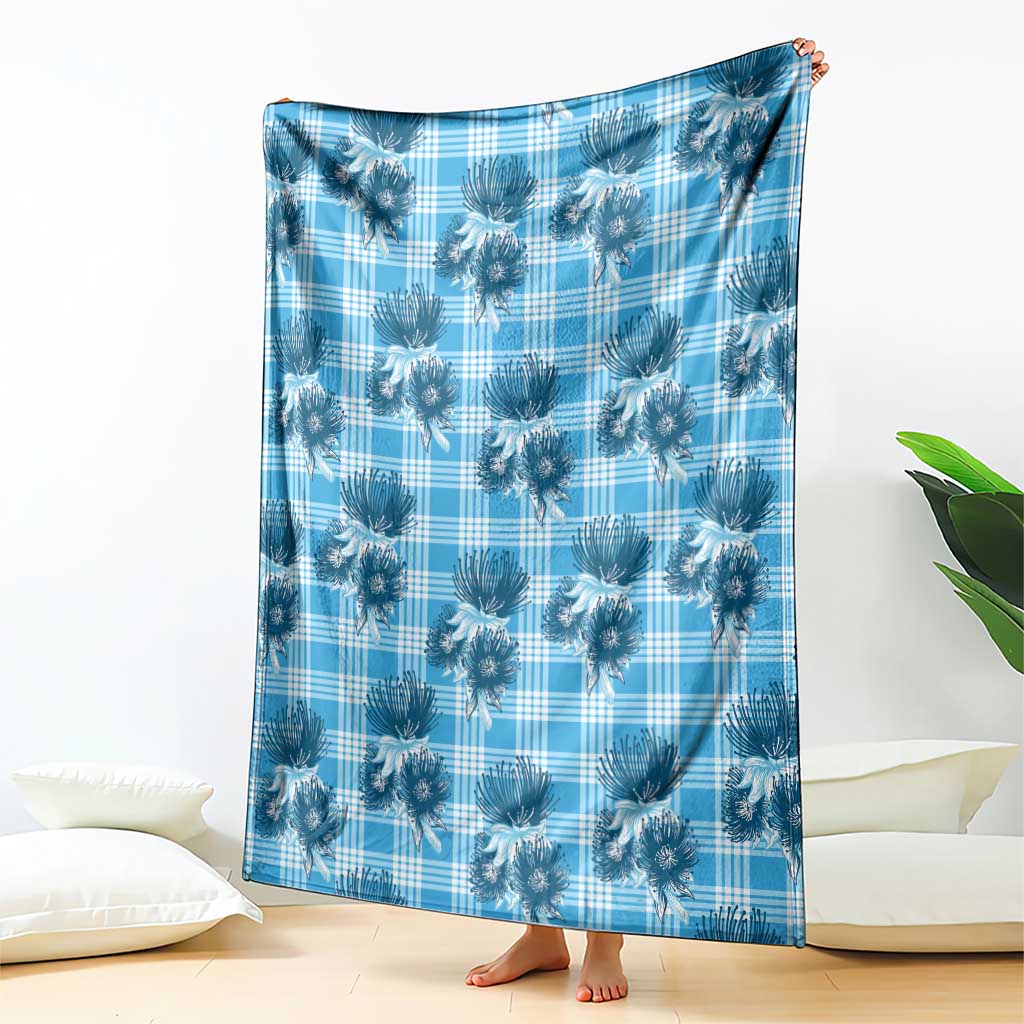 Blue Palaka Hawaii Blanket Hawaiian Lehua Blossoms LT05 - Polynesian Pride