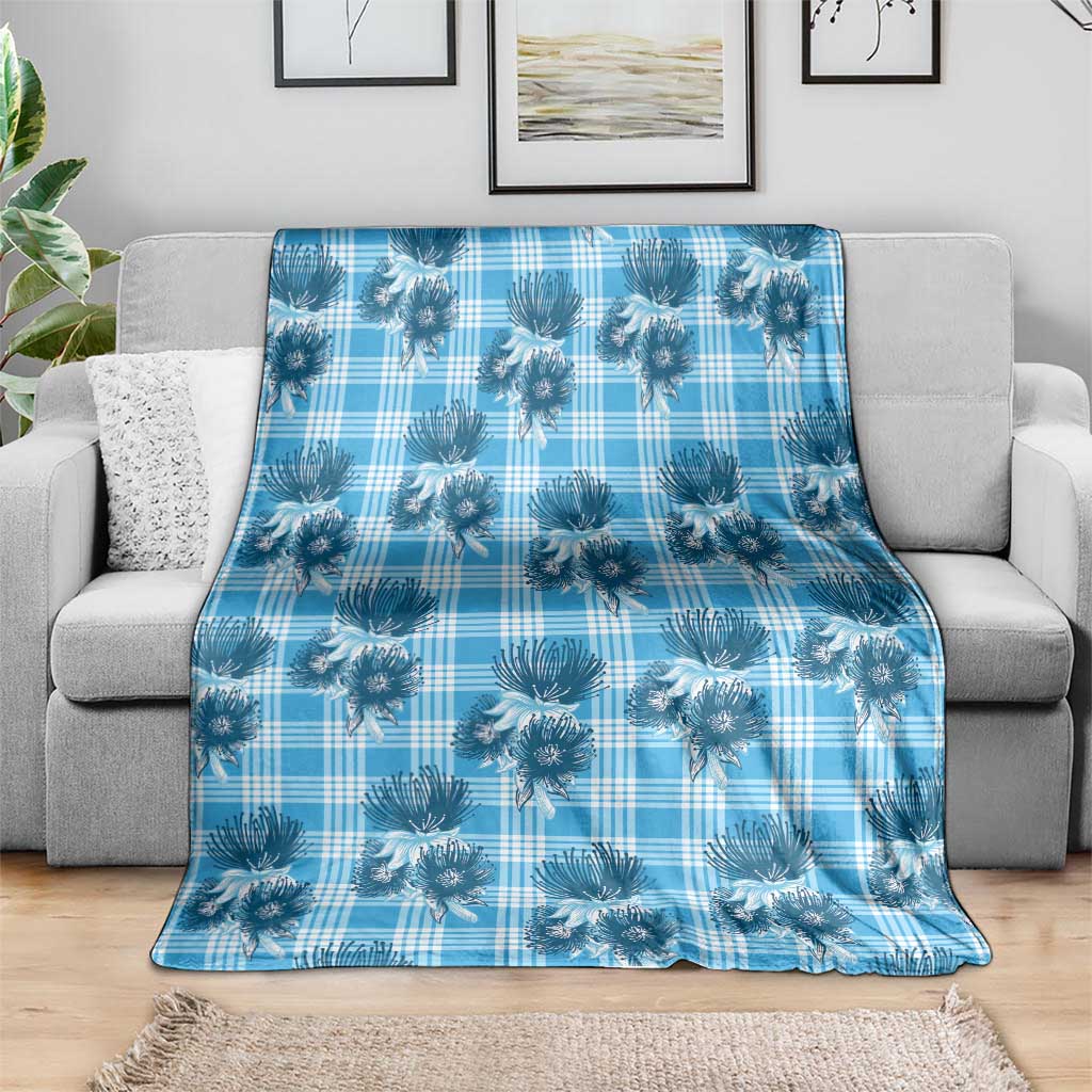 Blue Palaka Hawaii Blanket Hawaiian Lehua Blossoms LT05 - Polynesian Pride