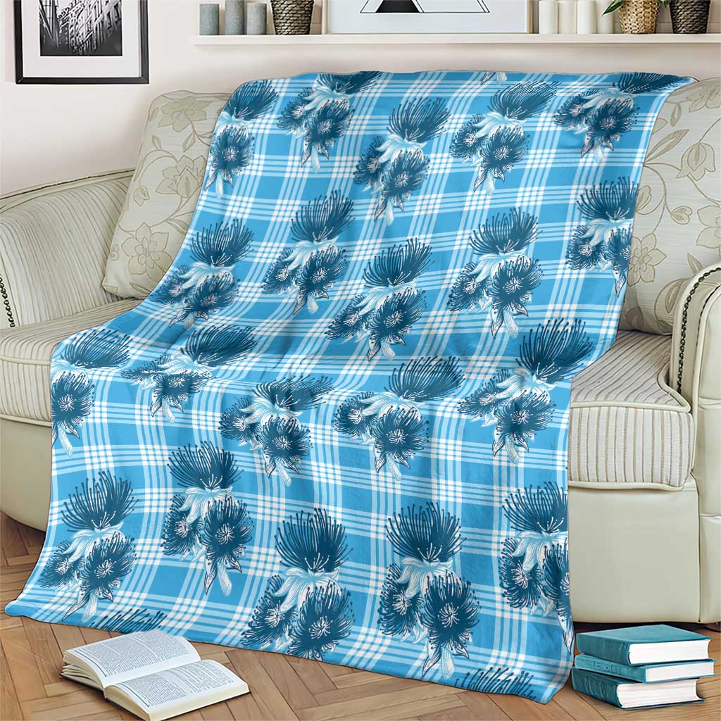 Blue Palaka Hawaii Blanket Hawaiian Lehua Blossoms LT05 - Polynesian Pride