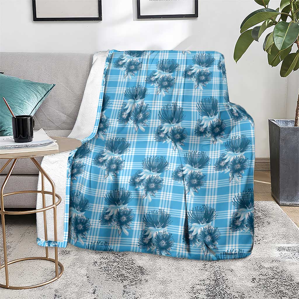 Blue Palaka Hawaii Blanket Hawaiian Lehua Blossoms LT05 - Polynesian Pride