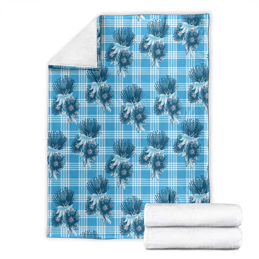 Blue Palaka Hawaii Blanket Hawaiian Lehua Blossoms LT05 - Polynesian Pride