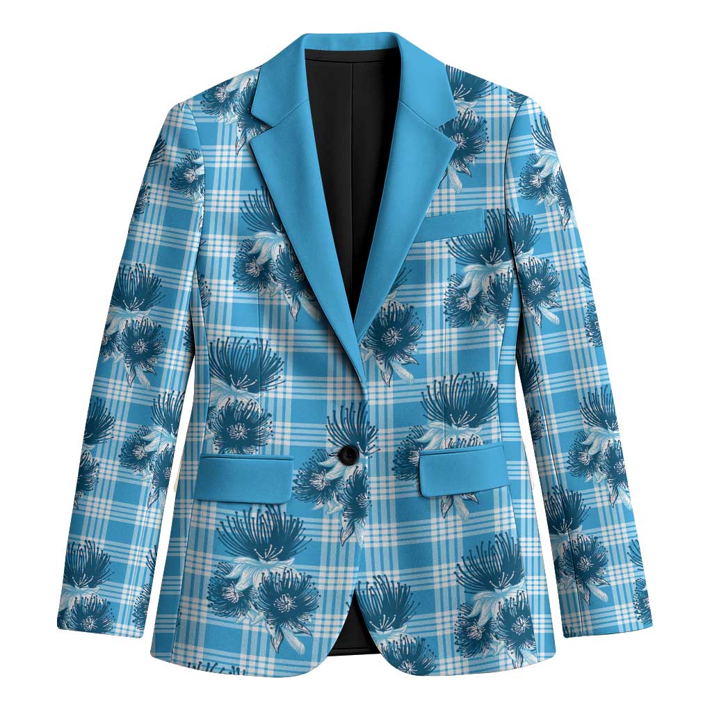 Blue Palaka Hawaii Blazer Hawaiian Lehua Blossoms LT05 Unisex Blue - Polynesian Pride