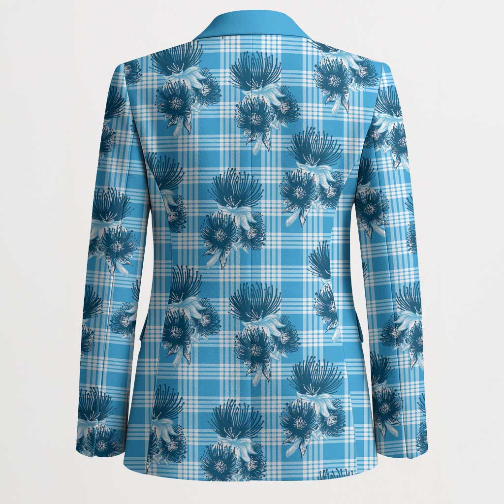 Blue Palaka Hawaii Blazer Hawaiian Lehua Blossoms LT05 - Polynesian Pride