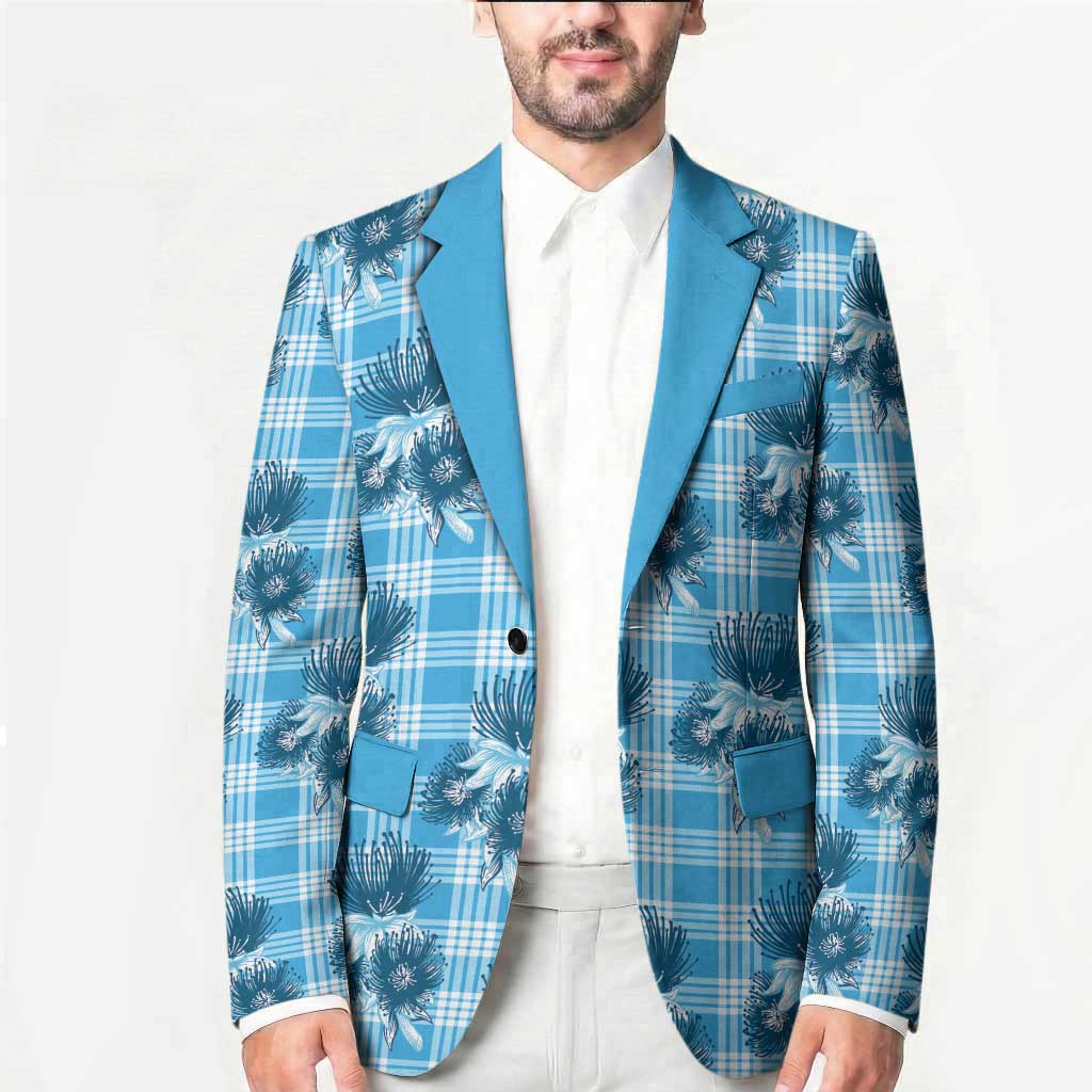 Blue Palaka Hawaii Blazer Hawaiian Lehua Blossoms LT05 - Polynesian Pride
