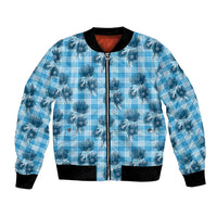 Blue Palaka Hawaii Bomber Jacket Hawaiian Lehua Blossoms LT05 Unisex Blue - Polynesian Pride