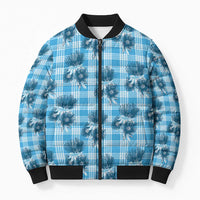 Blue Palaka Hawaii Bomber Puffer Jacket Hawaiian Lehua Blossoms LT05 Unisex Blue - Polynesian Pride
