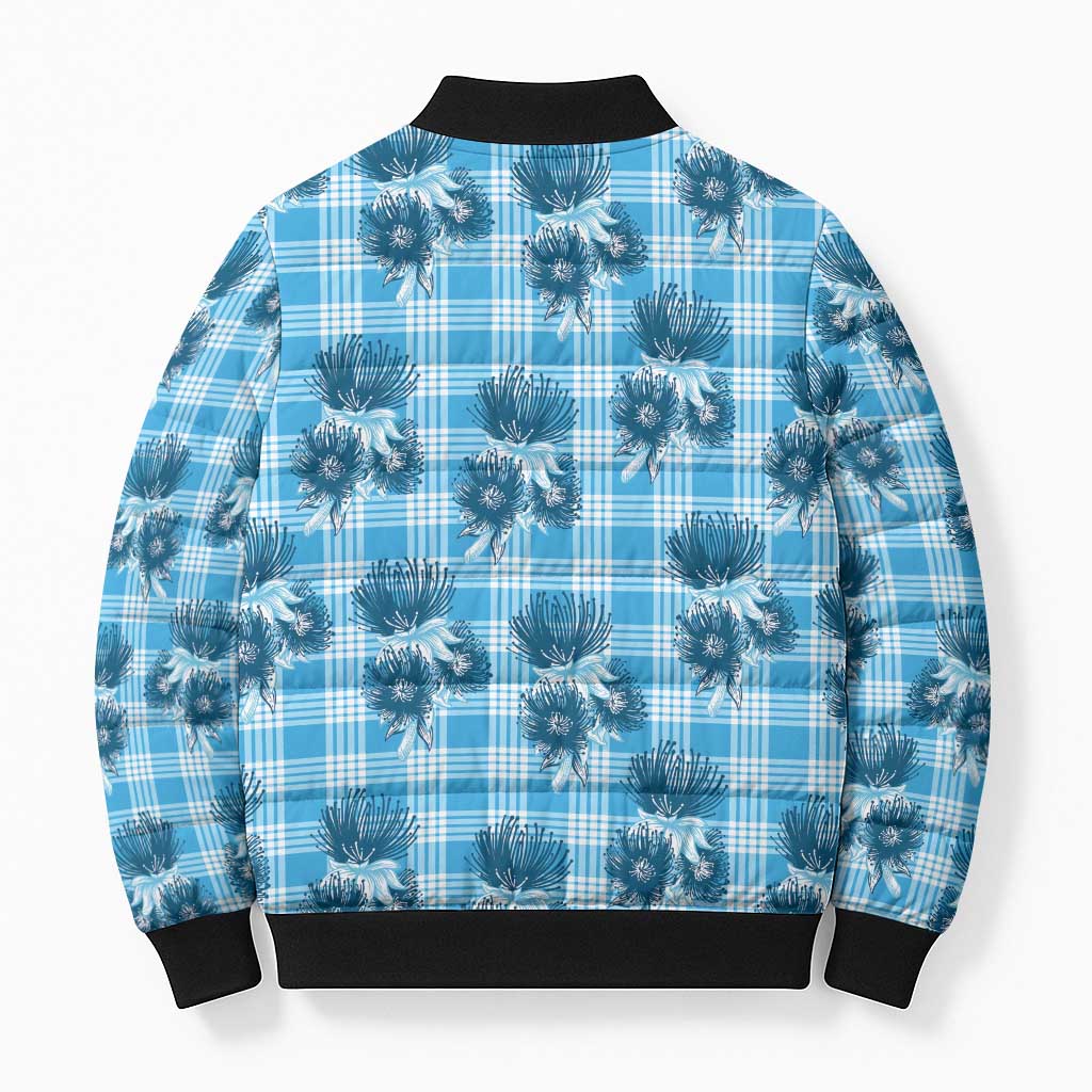 Blue Palaka Hawaii Bomber Puffer Jacket Hawaiian Lehua Blossoms LT05 - Polynesian Pride