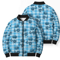 Blue Palaka Hawaii Bomber Puffer Jacket Hawaiian Lehua Blossoms LT05 - Polynesian Pride
