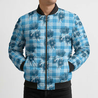 Blue Palaka Hawaii Bomber Puffer Jacket Hawaiian Lehua Blossoms LT05 - Polynesian Pride