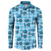 Blue Palaka Hawaii Button Sweatshirt Hawaiian Lehua Blossoms LT05 Blue - Polynesian Pride