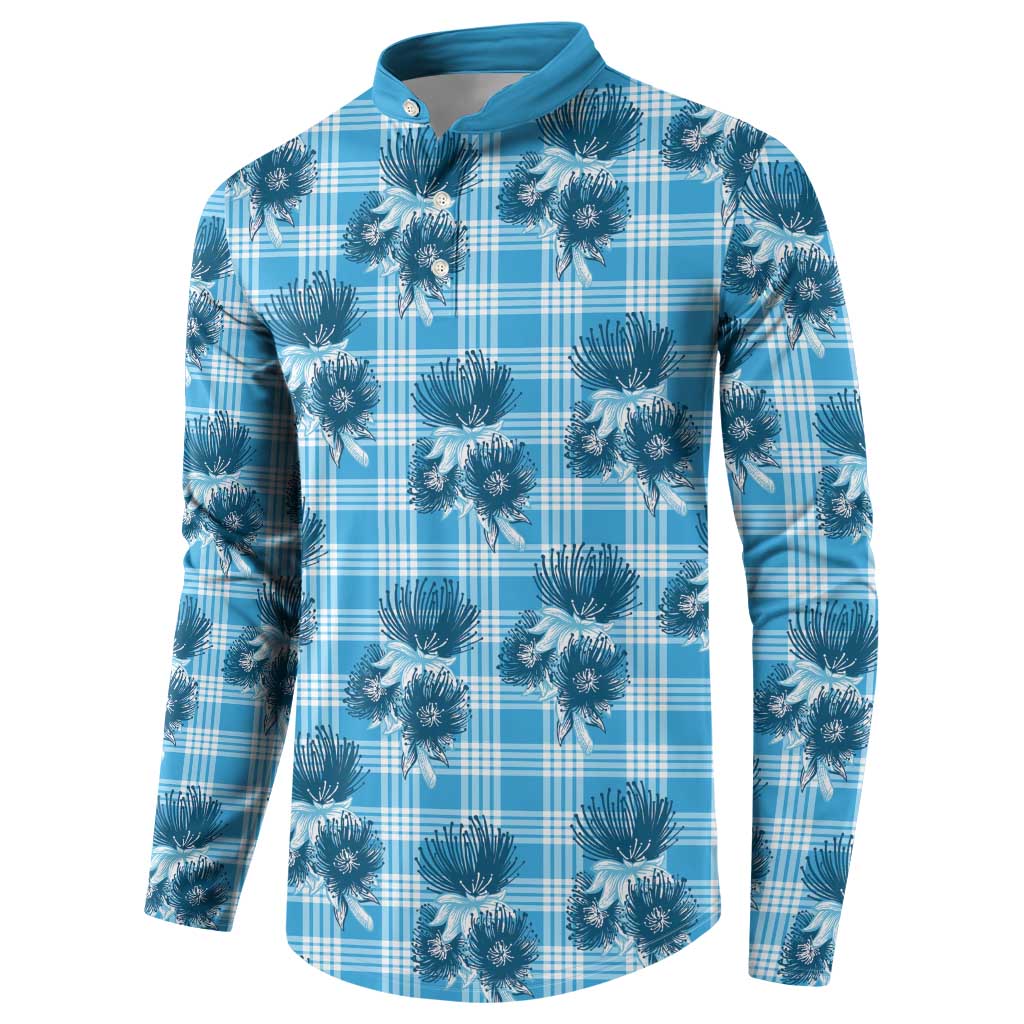Blue Palaka Hawaii Button Sweatshirt Hawaiian Lehua Blossoms LT05 - Polynesian Pride