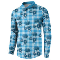 Blue Palaka Hawaii Button Sweatshirt Hawaiian Lehua Blossoms LT05 - Polynesian Pride