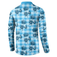 Blue Palaka Hawaii Button Sweatshirt Hawaiian Lehua Blossoms LT05 - Polynesian Pride