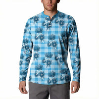 Blue Palaka Hawaii Button Sweatshirt Hawaiian Lehua Blossoms LT05 - Polynesian Pride