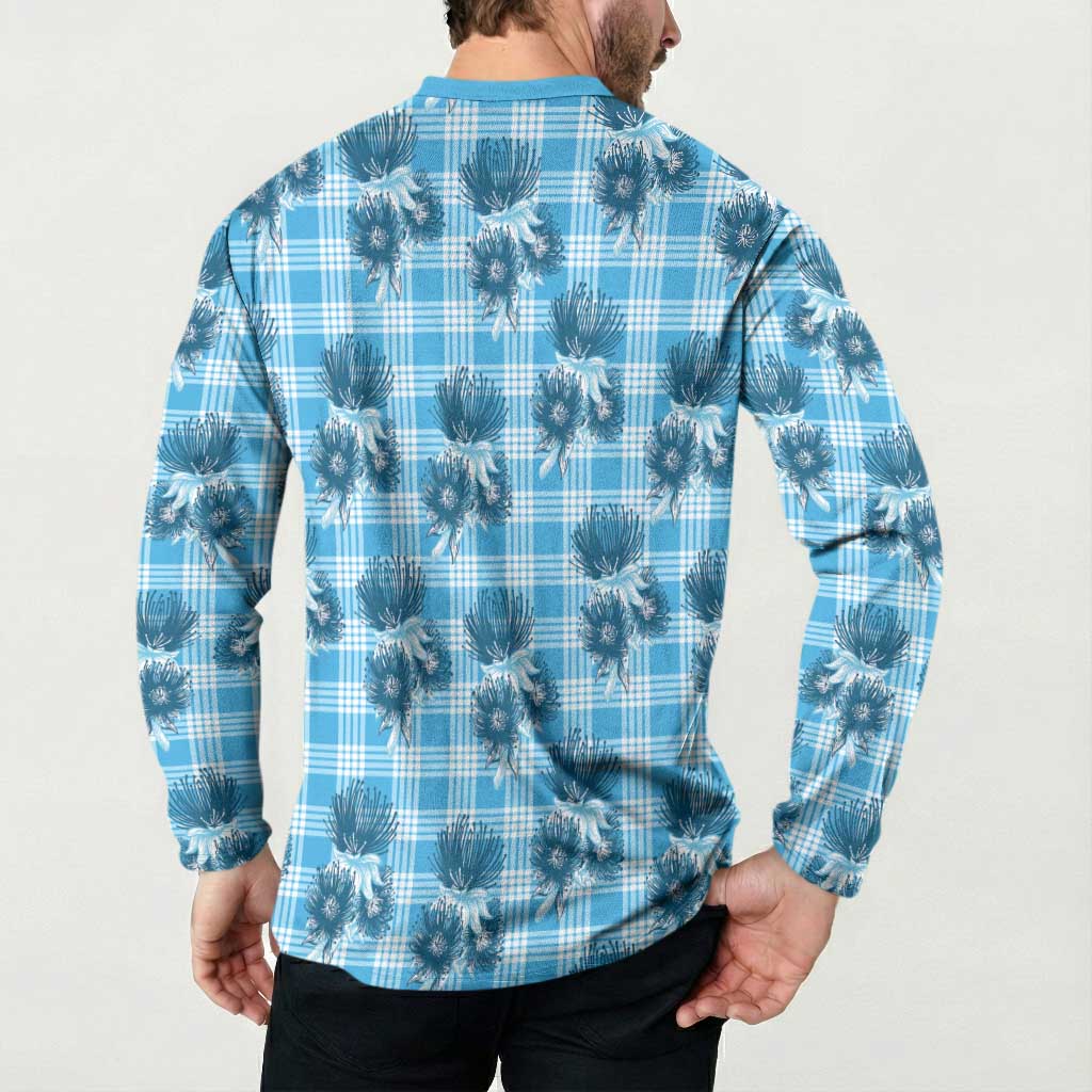 Blue Palaka Hawaii Button Sweatshirt Hawaiian Lehua Blossoms LT05 - Polynesian Pride
