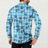 Blue Palaka Hawaii Button Sweatshirt Hawaiian Lehua Blossoms LT05 - Polynesian Pride