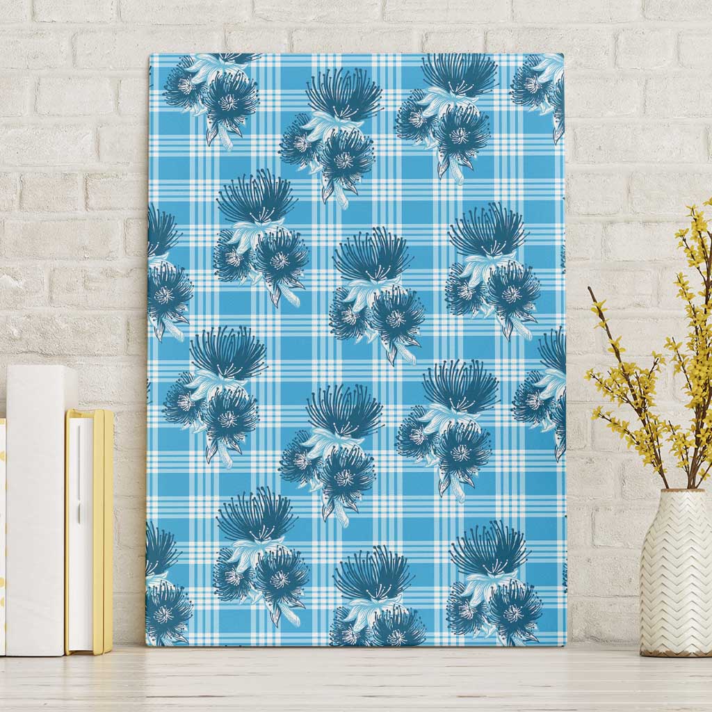 Blue Palaka Hawaii Canvas Wall Art Hawaiian Lehua Blossoms LT05 Without Frame Blue - Polynesian Pride