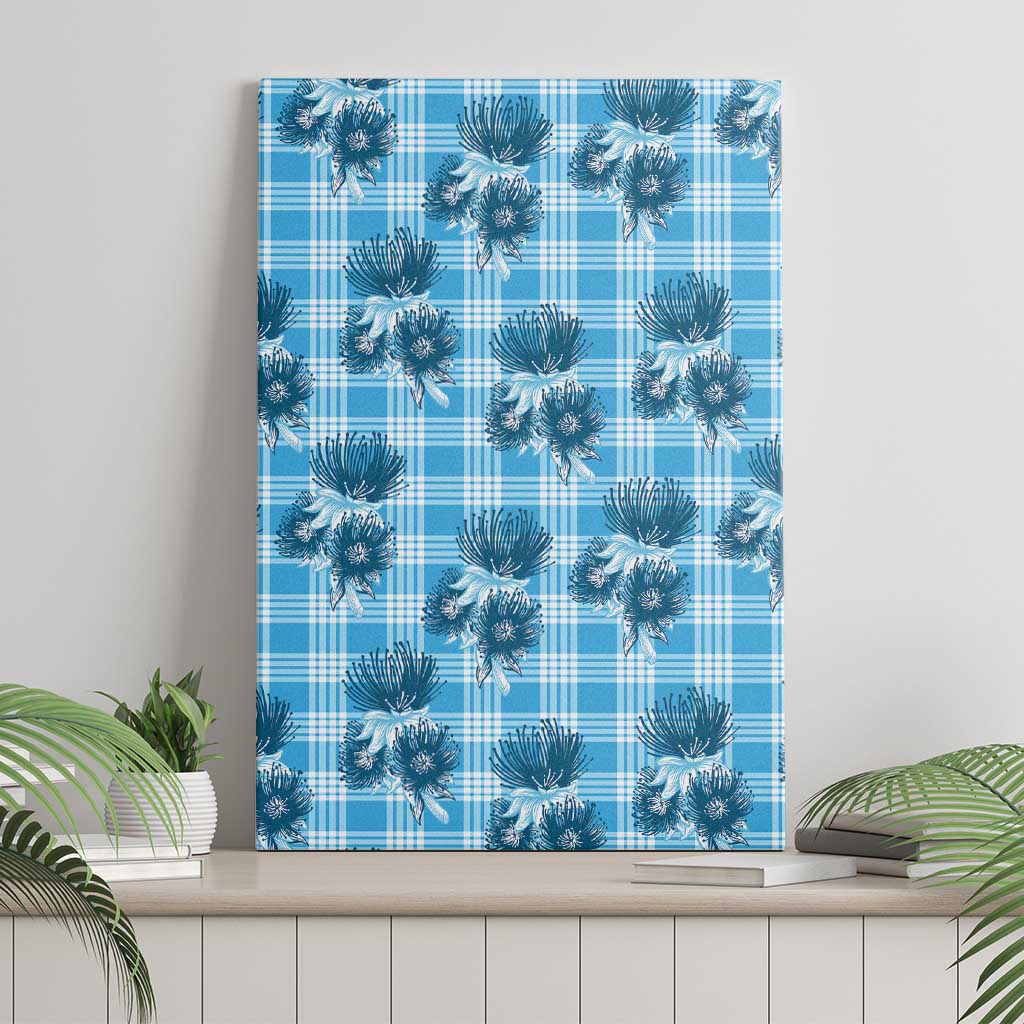 Blue Palaka Hawaii Canvas Wall Art Hawaiian Lehua Blossoms LT05 - Polynesian Pride