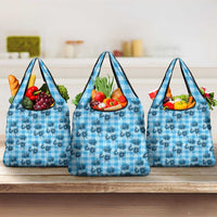 Blue Palaka Hawaii Grocery Bag Hawaiian Lehua Blossoms LT05 3-pack One Size Blue - Polynesian Pride
