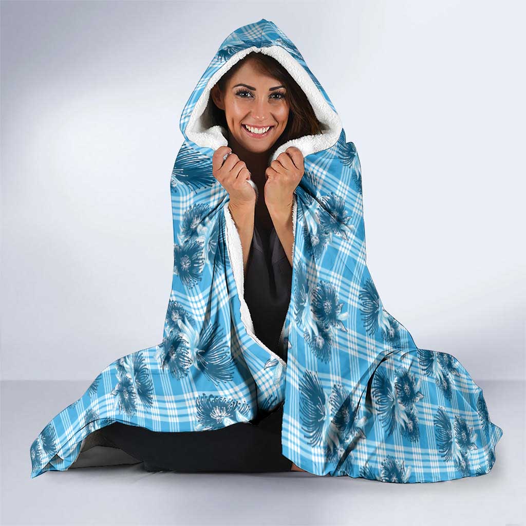 Blue Palaka Hawaii Hooded Blanket Hawaiian Lehua Blossoms LT05 - Polynesian Pride