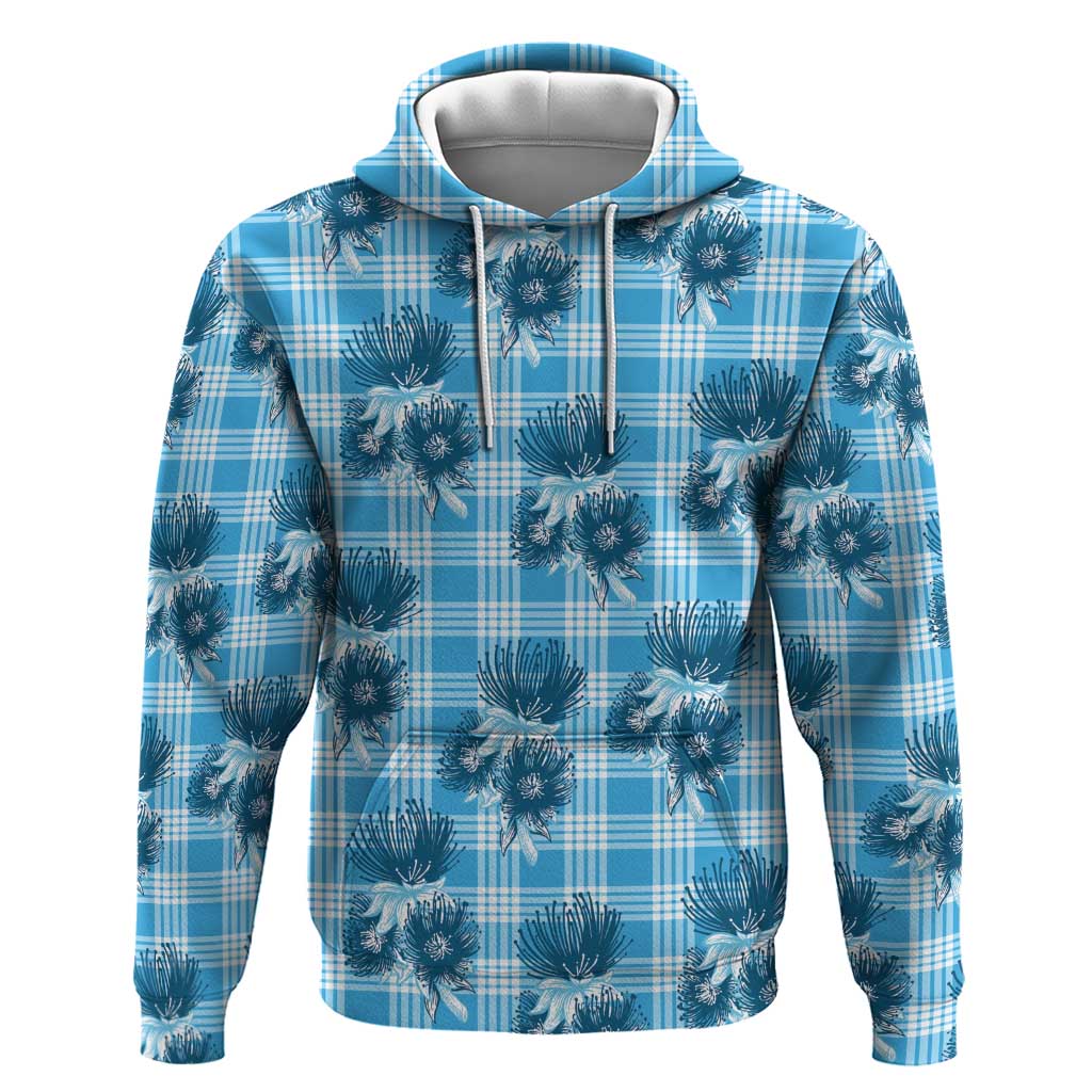 Blue Palaka Hawaii Hoodie Hawaiian Lehua Blossoms LT05 Pullover Hoodie Blue - Polynesian Pride