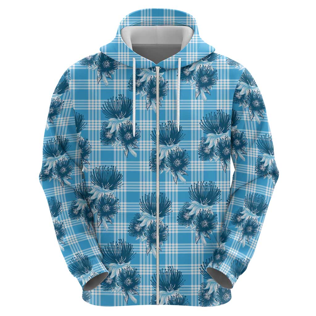 Blue Palaka Hawaii Hoodie Hawaiian Lehua Blossoms LT05 - Polynesian Pride