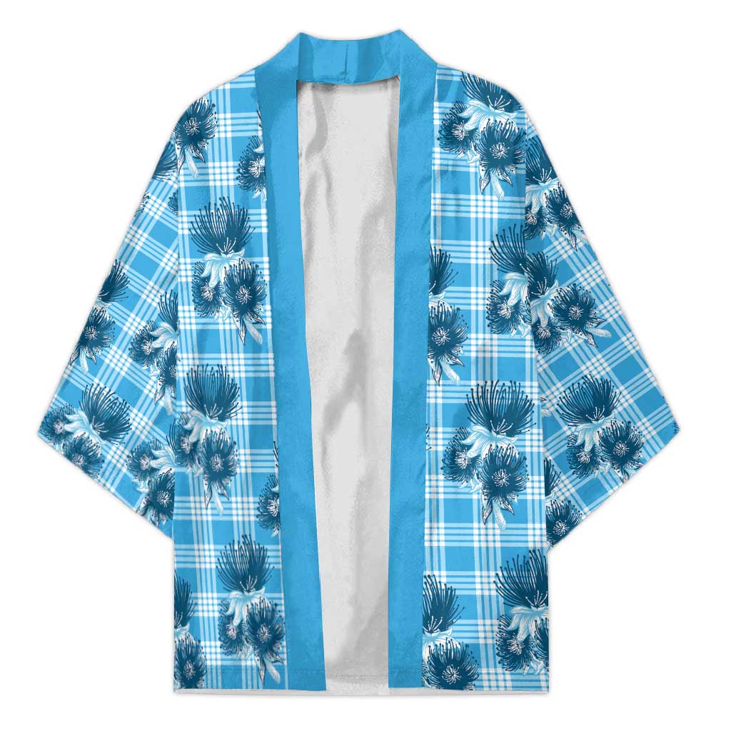Blue Palaka Hawaii Kimono Hawaiian Lehua Blossoms LT05 Unisex Blue - Polynesian Pride